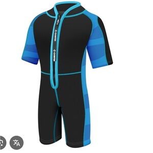 Chriffer Kids Wetsuit Size Large Black/Blue Print Details Short Sleeve Boys